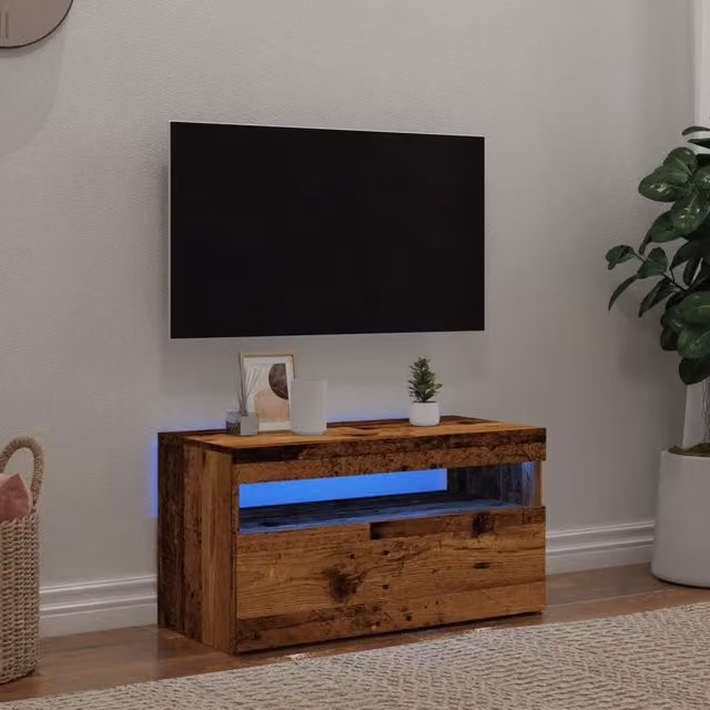 Berkfield Home Modern TV Cabinet with LED Lights in Old Wood Brown, W/D/H: 75 x 35 x 40 cm – 1