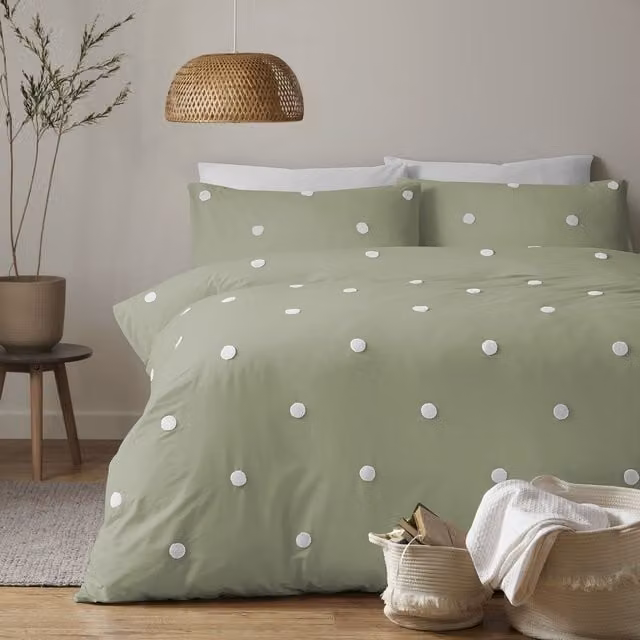 Appletree Dot Garden 100% Cotton Dotted Duvet Cover Set in Green and White, W: 180 cm x L: 200 cm