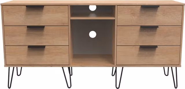 Ready Assembled 2 U Fuji 6 Drawer Sideboard in Natural Brown Wood