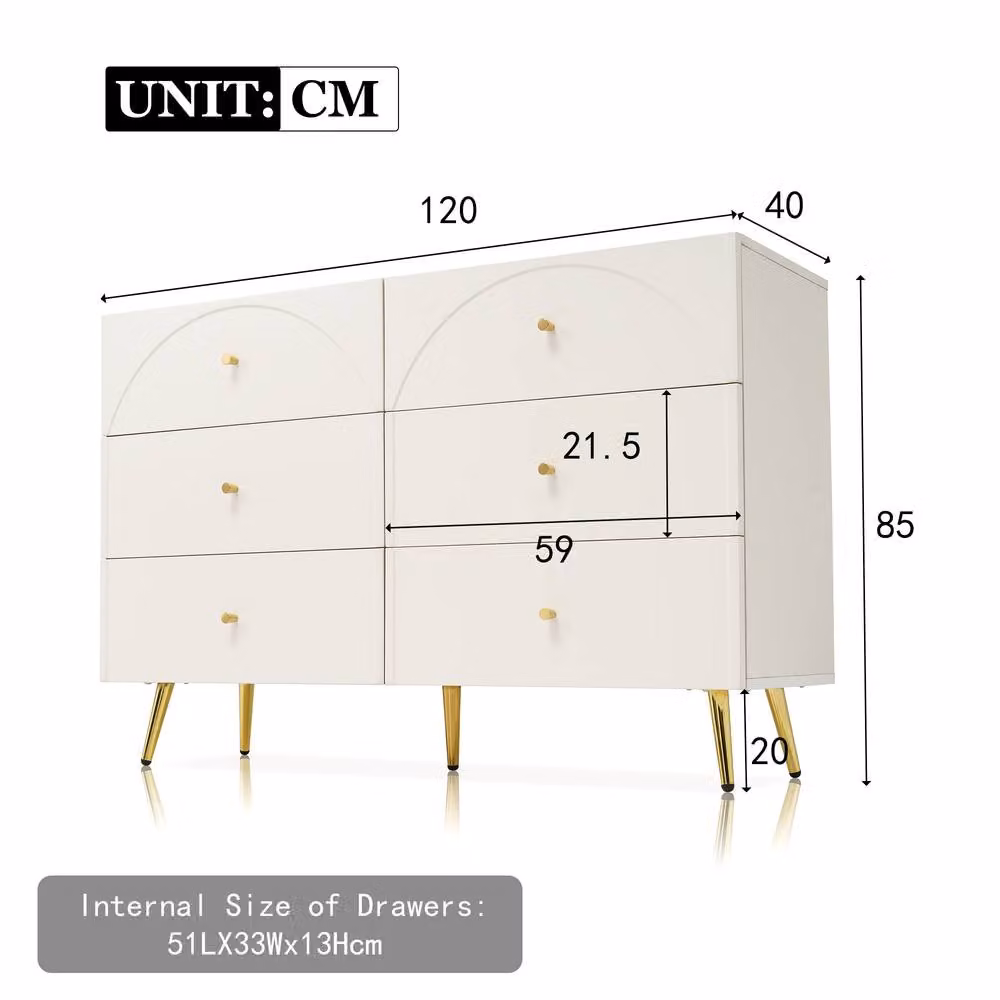 Merax Cream White Chest of Drawers with Arched Front, W/D/H: 120 x 40 x 85 cm – 2