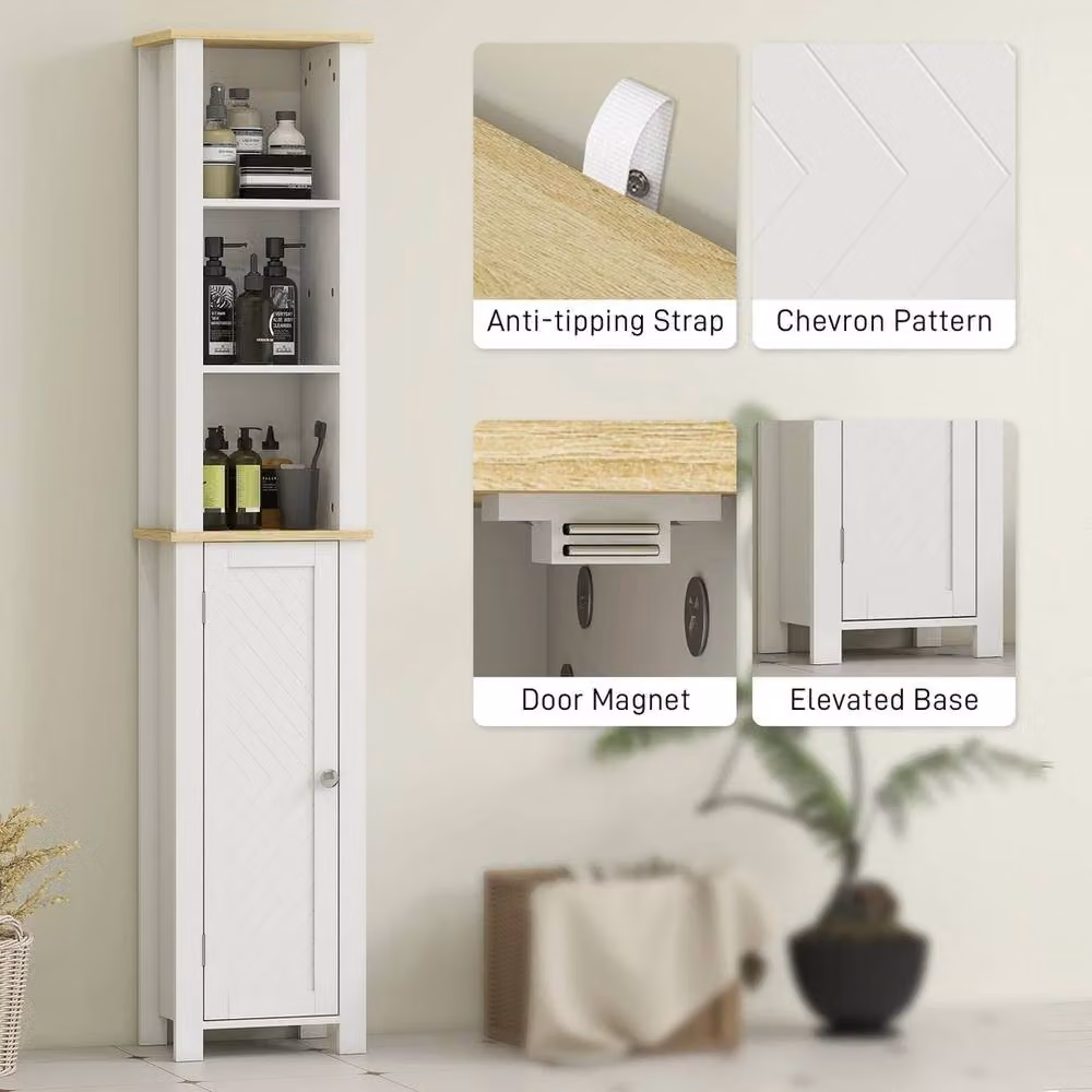 NESTLUNE Slim White Bathroom Storage Unit with Open Compartment and Hinged Doors, H 165.0 x W 34.0 cm – 2