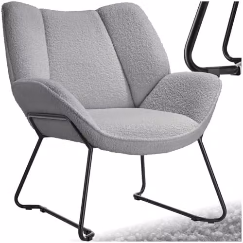 tectake Scandinavian Style Bouclé Fabric Armchair with Metal Frame in Grey