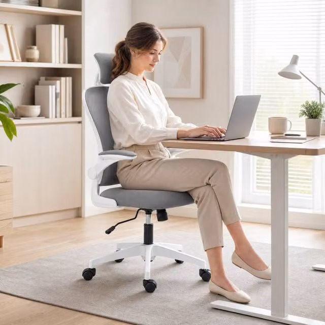 STILVORA Ergonomic Office Chair in Grey with Headrest and Fabric Finish – 1