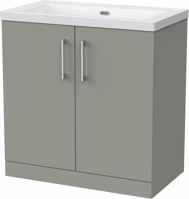 Balterley Pershall 2 Door Vanity Unit and 0TH Fireclay Basin, Reed Green, Width: 80 cm