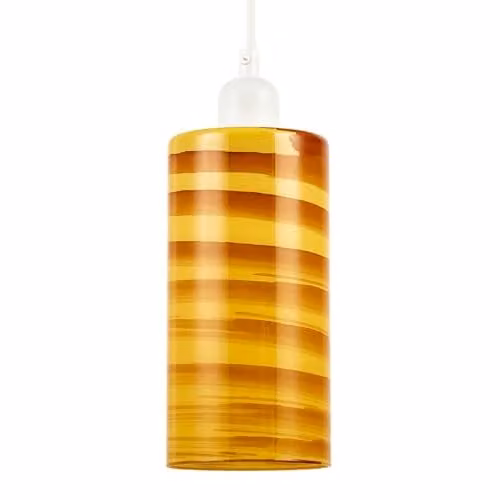 Happy Homewares Amber Glass Cylinder Pendant Lighting Shade with Retro Design, W: 20 cm, H: 10 cm