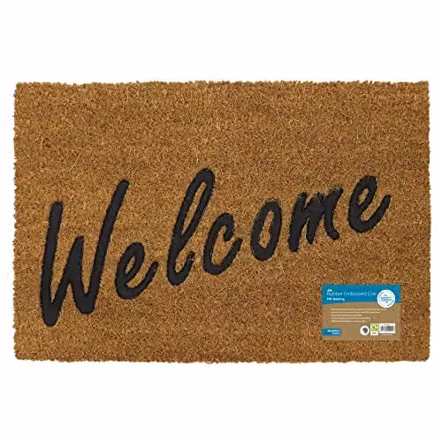 JVL Coir Doormat with Rubber PVC Backing, Brown and Beige, W: 40 cm, D: 60 cm – 1