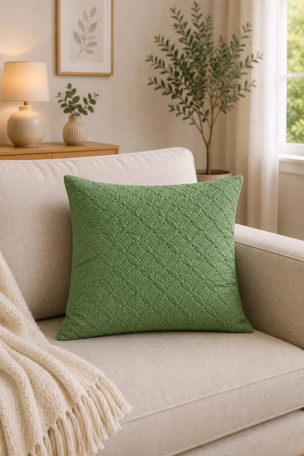Homescapes Green Ultrasonic Quilted Embossed Square Cushion Cover W/D/H: 80 x 80 x 80 cm – 2
