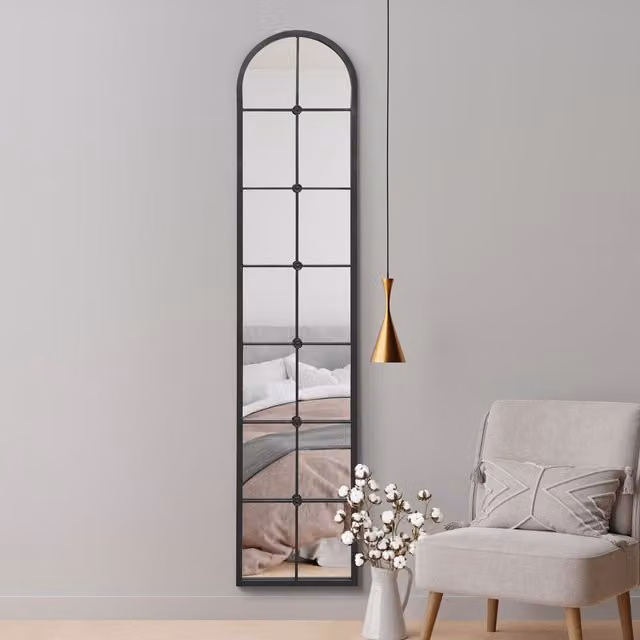 MirrorOutlet Arcus Slim Framed Metal Arch Leaner Wall Mirror in Black, H 190 cm x W 40 cm x D 30 cm