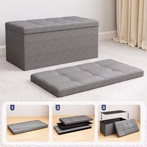 MCC Direct Foldable Upholstered Storage Ottoman Bench in Beige, W: 76 cm, D: 36 cm, H: 36 cm – 5
