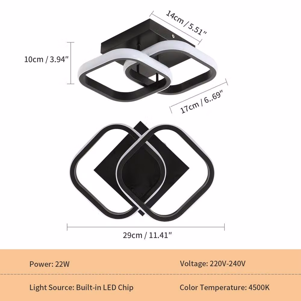 Pheashine Modern Square LED Ceiling Light, 22W, Warm White, Black and White – 3