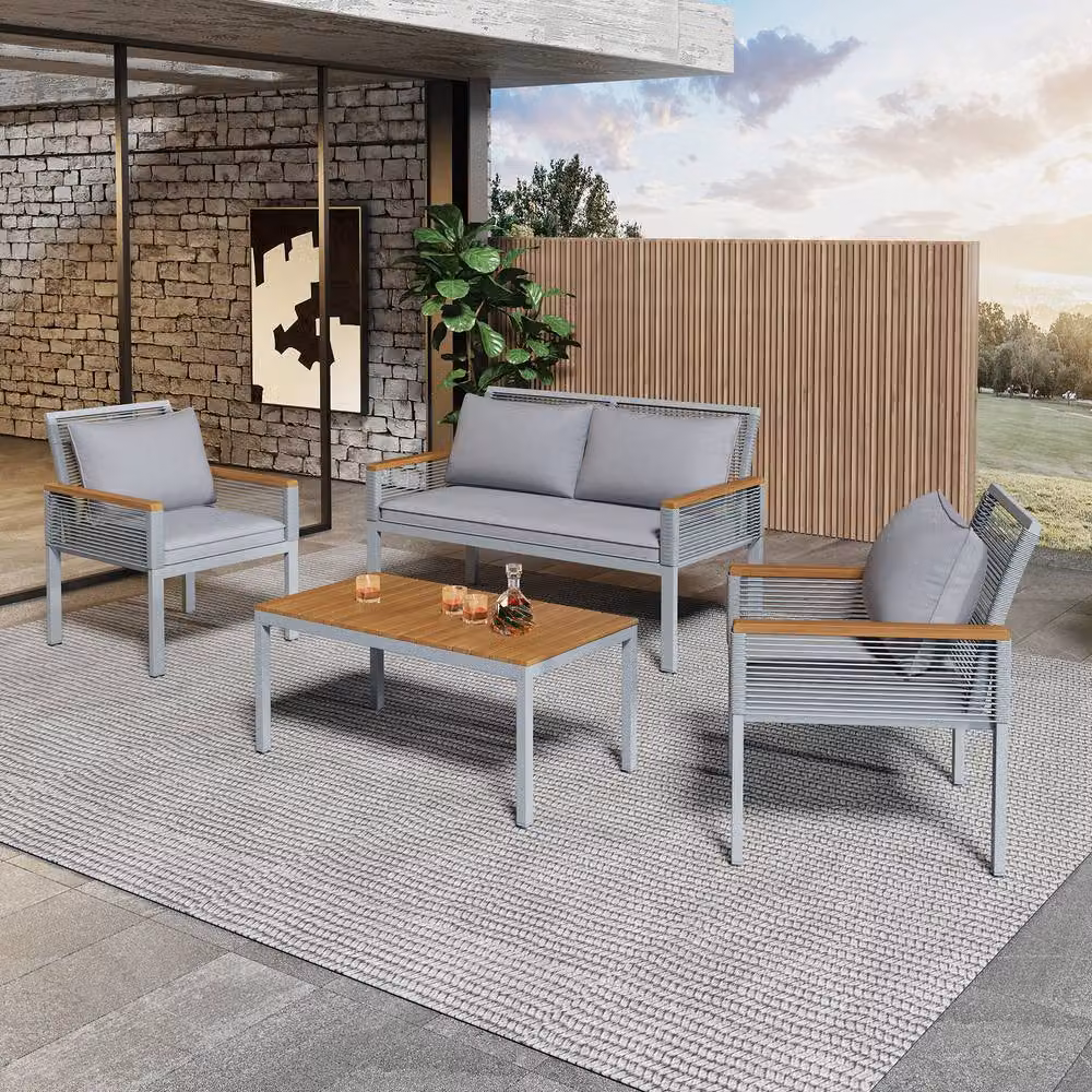 BTM Grey Rattan Garden Lounge Set with Upholstered Cushions and Outdoor Coffee Table – 5