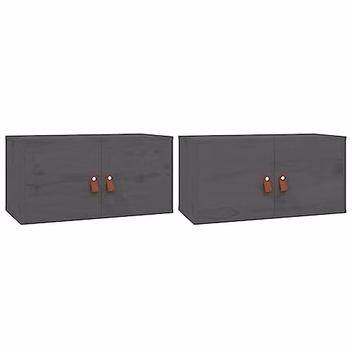 vidaXL Set of 2 Grey Scandinavian Wall Cabinets in Solid Pine Wood, W/D/H: 60 x 30 x 30 cm – 1