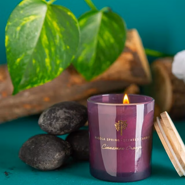 Nicola Spring Scented Soy Wax Candle, Cinnamon and Orange, 130g, Purple