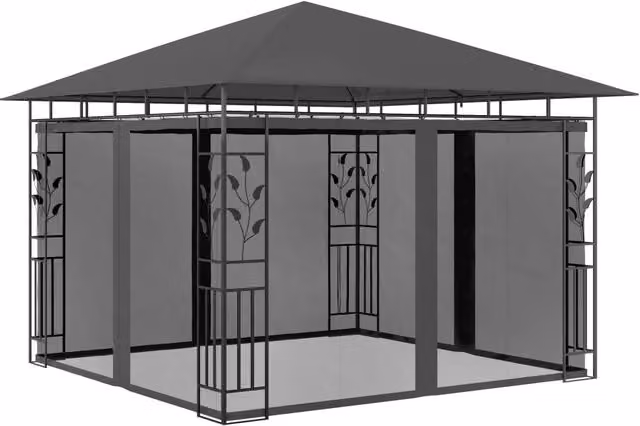 Berkfield Home Gazebo with Mosquito Net in Anthracite and Black, W/D/H: 300 x 300 x 273 cm – 1