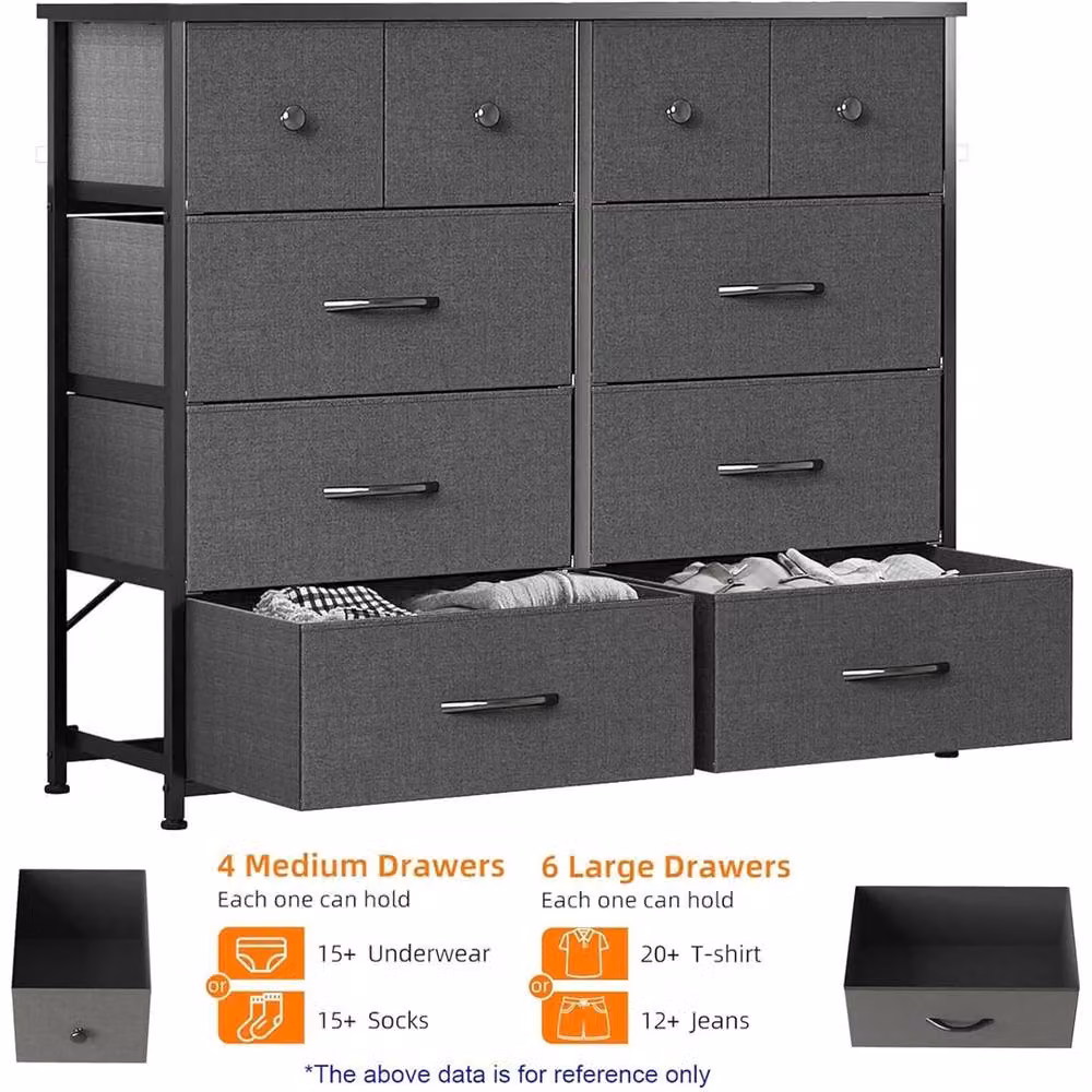 Nordara 10 Drawer Fabric and Wood Storage Chest Organizer in Black – 3