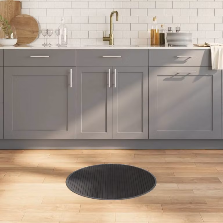 Berkfield Home Round Grey Bamboo Rug, Diameter: 60 cm