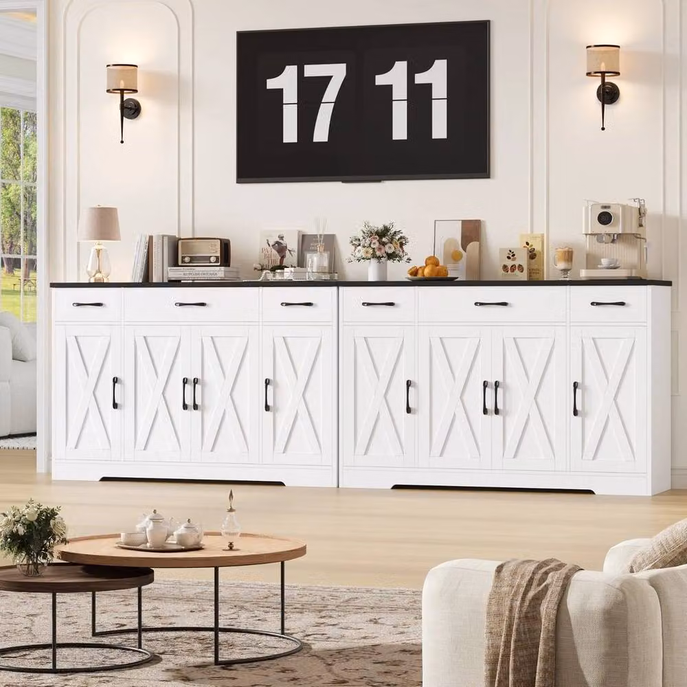 PAWNORA Modern Sideboard Storage Cabinet in White and Black, Width: 140 cm – 2