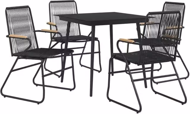 Berkfield Home Beautiful 5 Piece Garden Dining Set in Black PVC Rattan – 1