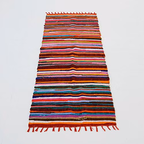 Paper High Multicoloured Striped Reclaimed Rag Rug, W: 75 cm, L: 180 cm – 1