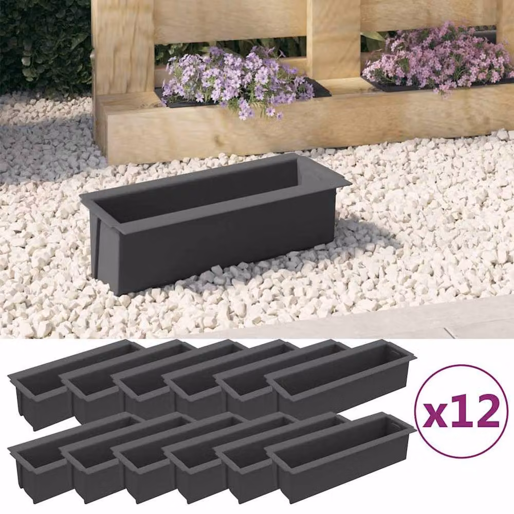 Berkfield Home Durable Plastic Flower Boxes for Euro Pallets, Grey, 12 Pieces, W: 36 cm, D: 13.5 cm, H: 9.5 cm – 2
