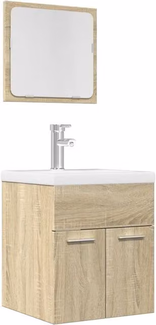 Berkfield Home 2 Piece Modern Wall Mounted Bathroom Furniture Set in Sonoma Oak Brown featuring Vanity Unit and Mirror Cabinet