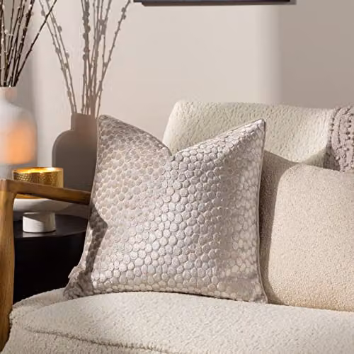 Hoem Lanzo Cut Velvet Piped Cushion in Grey, Beige and Multicolour, W/D/H: 45 x 45 x 45 cm – 2
