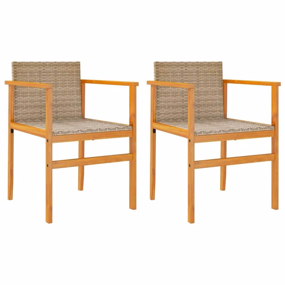 Berkfield Home Beautiful Garden Chairs, Set of 2, Beige Poly Rattan and Oiled Acacia Wood – 3