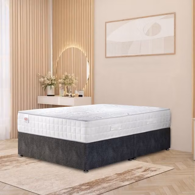 Somnior Beds Ltd Grey Anthracite Upholstered Fabric Divan Bed with Hybrid Memory Foam Pocket Spring Mattress and Drawers W/D: 90 x 200 cm