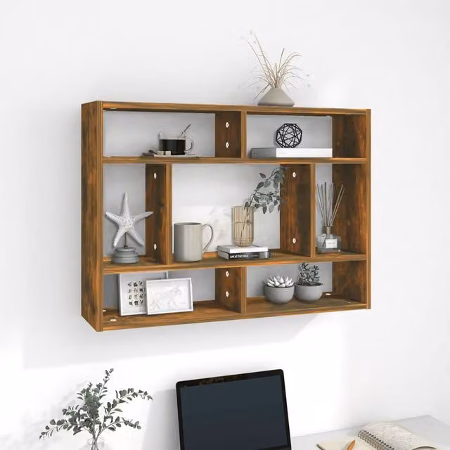 Berkfield Home Wall Mounted Cube Shelf in Smoked Oak Brown, W/D/H: 75 x 16 x 55 cm – 1