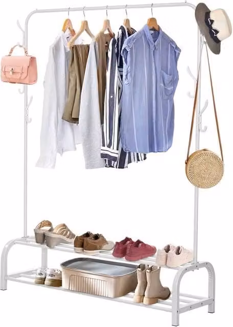 FORGEVIO White Heavy Duty Metal Clothes Rail and Garment Hanging Rail