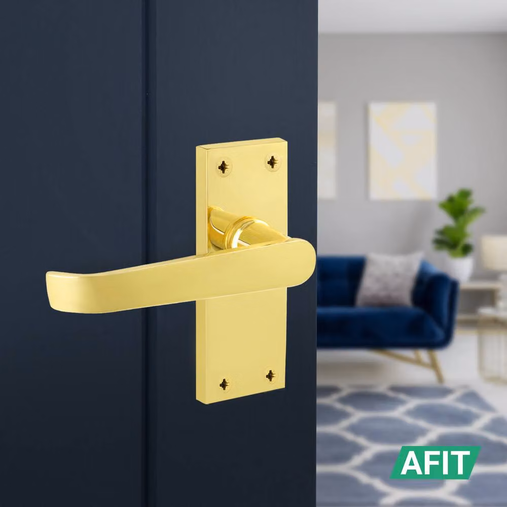 AFIT Polished Brass Door Handles with Latch, 1 Pair in Gold, W/D/H: 15 x 15 x 1.5 cm – 2