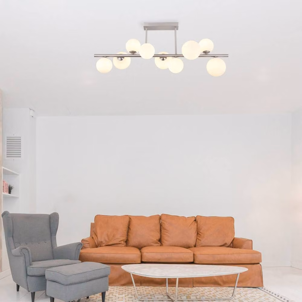 Netlighting Riha Globe Ceiling Light in Grey with Opal Glass Shade, 9x G9, 3000K Warm White – 3