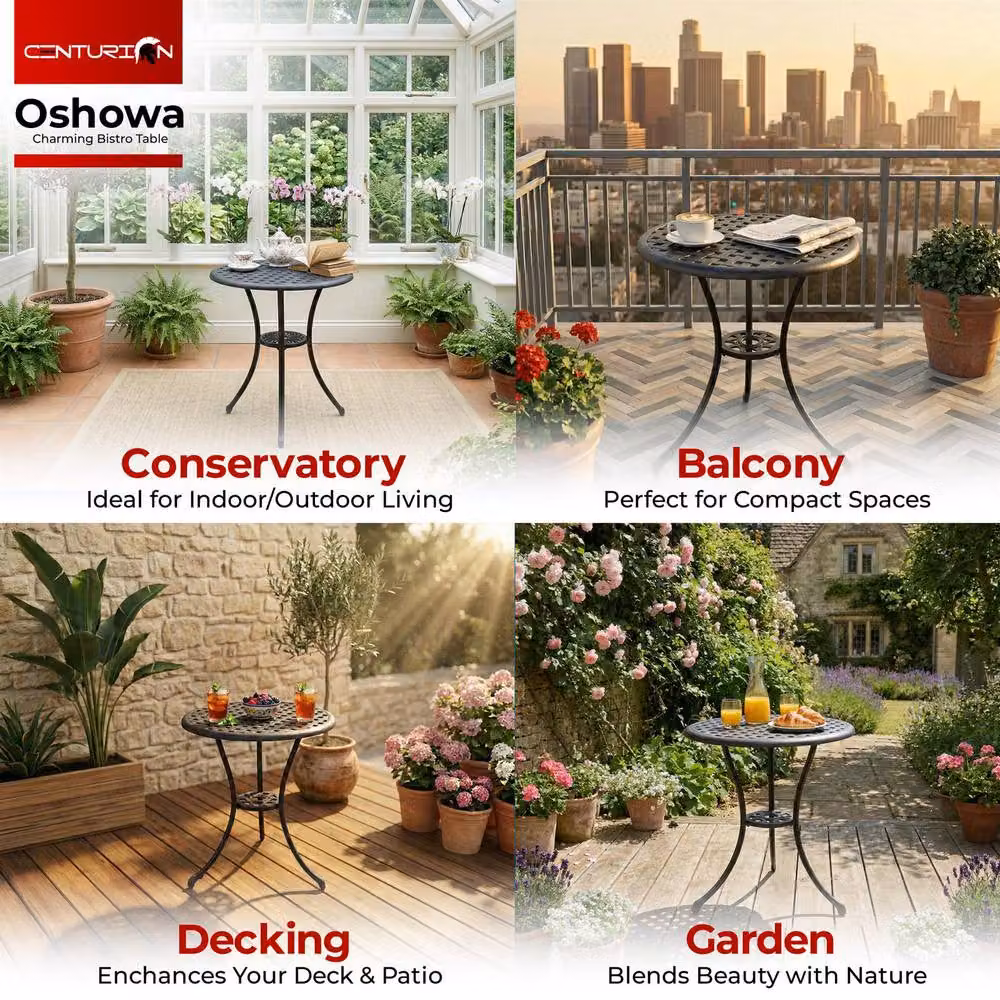Centurion Supports OSHOWA Cast Aluminium Garden and Patio Bistro Table in Black, W/D/H: 70 x 70 x 68.5 cm – 3