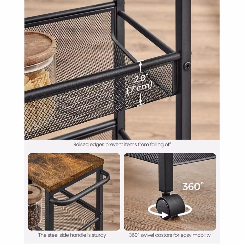 Nordara 4-Tier Space-Saving Kitchen Trolley in Rustic Brown – 3