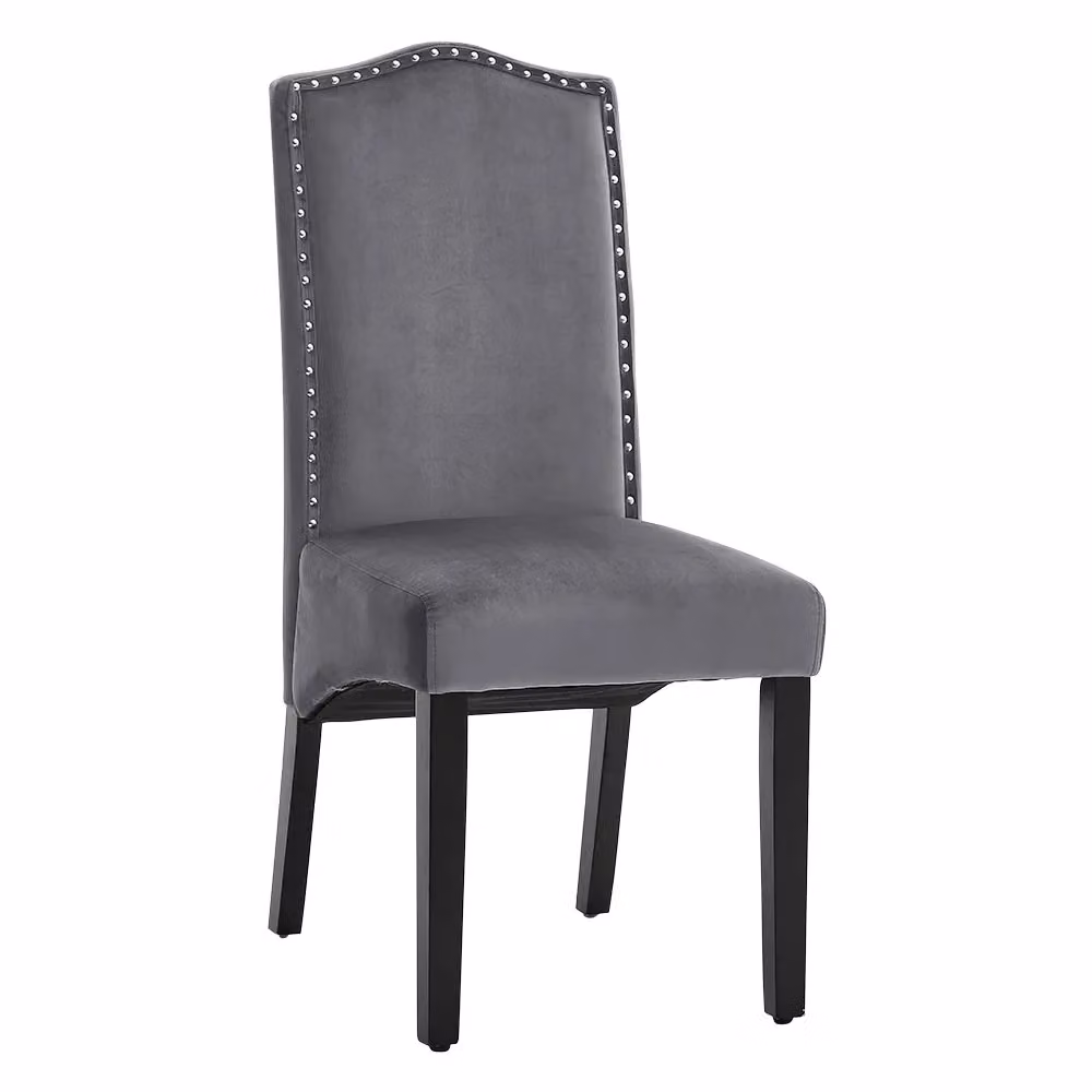 Living and Home Set of 2 Grey Velvet Upholstered High Back Dining and Dressing Chairs with Rivet Detailing – 4