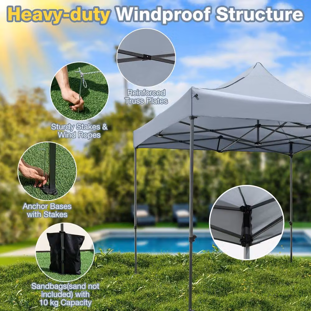 Costway Pop up Canopy Tent Gazebo Shelter in Grey, W/D: 300 x 300 cm – 4