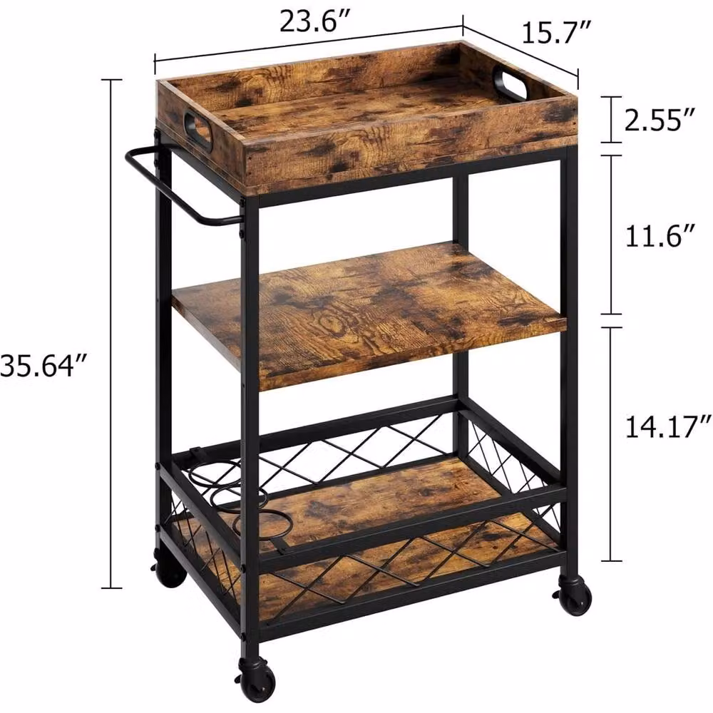 Havendro 3 Tier Industrial Drinks Trolley Bar Cart in Black and Multicolour with Castors – 2