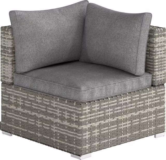 Outsunny Grey PE Rattan Wicker Corner Garden Sofa Chair with Cushions
