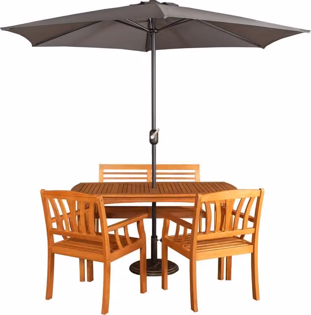 Samuel Alexander Grey Floral Dining Set with 4 Person Table, 2 Chairs, Benches and Parasol