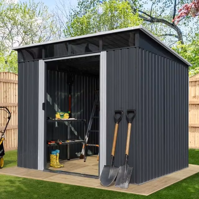 Agadon Modern Pent Metal Shed with Window in Anthracite Grey
