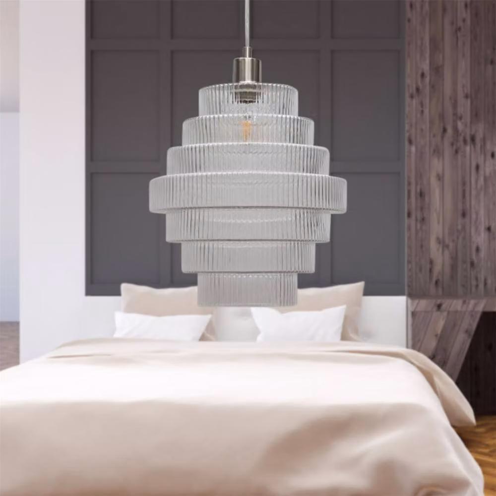 First Choice Lighting Benson 7 Tier Modern Ceiling Pendant Light with Transparent Glass and Silver Metal, Height: 113 cm, W/D/H: 29.5 x 29.5 x 113 cm – 3