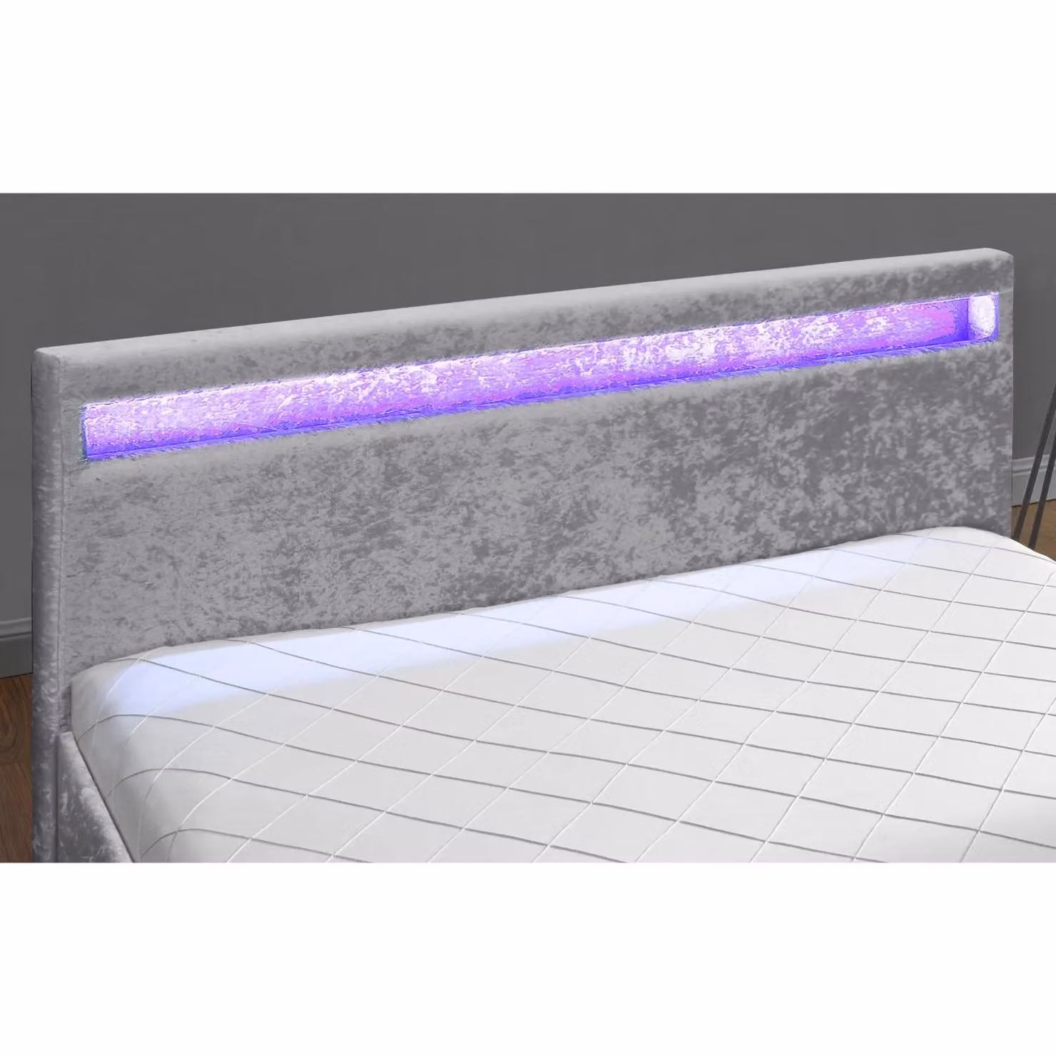 Home Detail Comet Silver Velvet Upholstered Double Bed with LED Under-Bed Lighting – 3