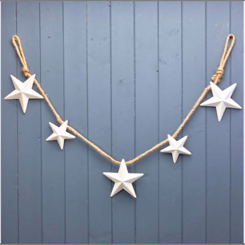 Four Candle White Metal Star Christmas Garland, Length: 128 cm – 2