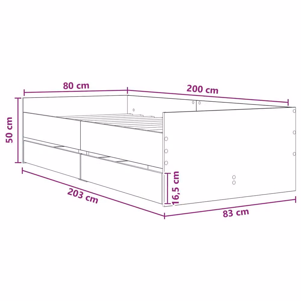 Berkfield Home Rustic Black Pine Bed Frame with Storage Drawers, W: 80 cm, L: 200 cm – 4