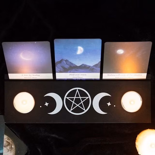 KDMK Triple Moon Tarot Card Stand with Tealight Holders in Black