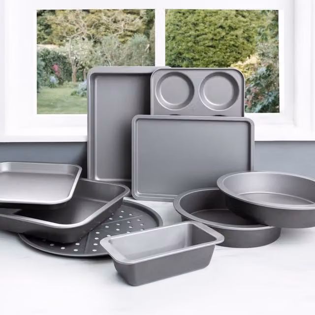 Baker and Salt 10 Piece Non-Stick Small Family Bakeware Set, Silver