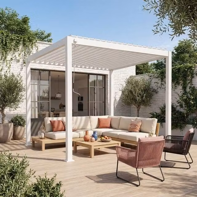 sweeek V2 Louvered Aluminium Pergola in White, W: 301 cm, D: 301 cm, H: 257 cm – 1