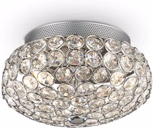 Ideal Lux King 3 Light Indoor Flush Ceiling Light in Chrome and Crystal