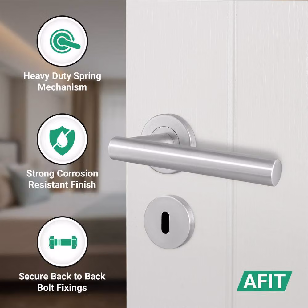 AFIT Satin Silver T-Bar Lever Rose Door Handles with Key Lock and Hinge Kit, W/D/H: 150 x 150 x 64 mm – 2