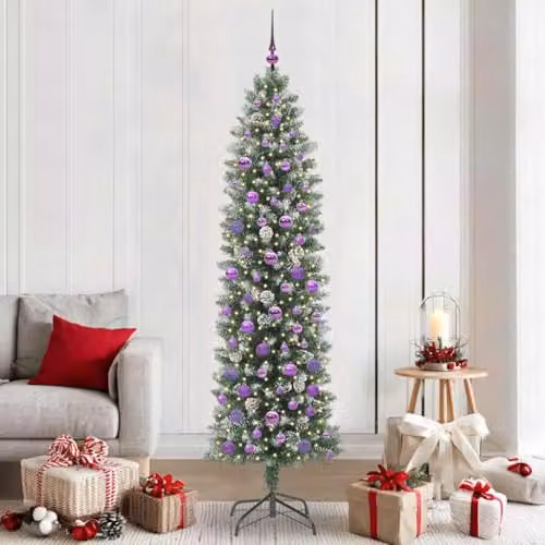 vidaXL Artificial Slim Christmas Tree in Green and White, Height: 210 cm – 2
